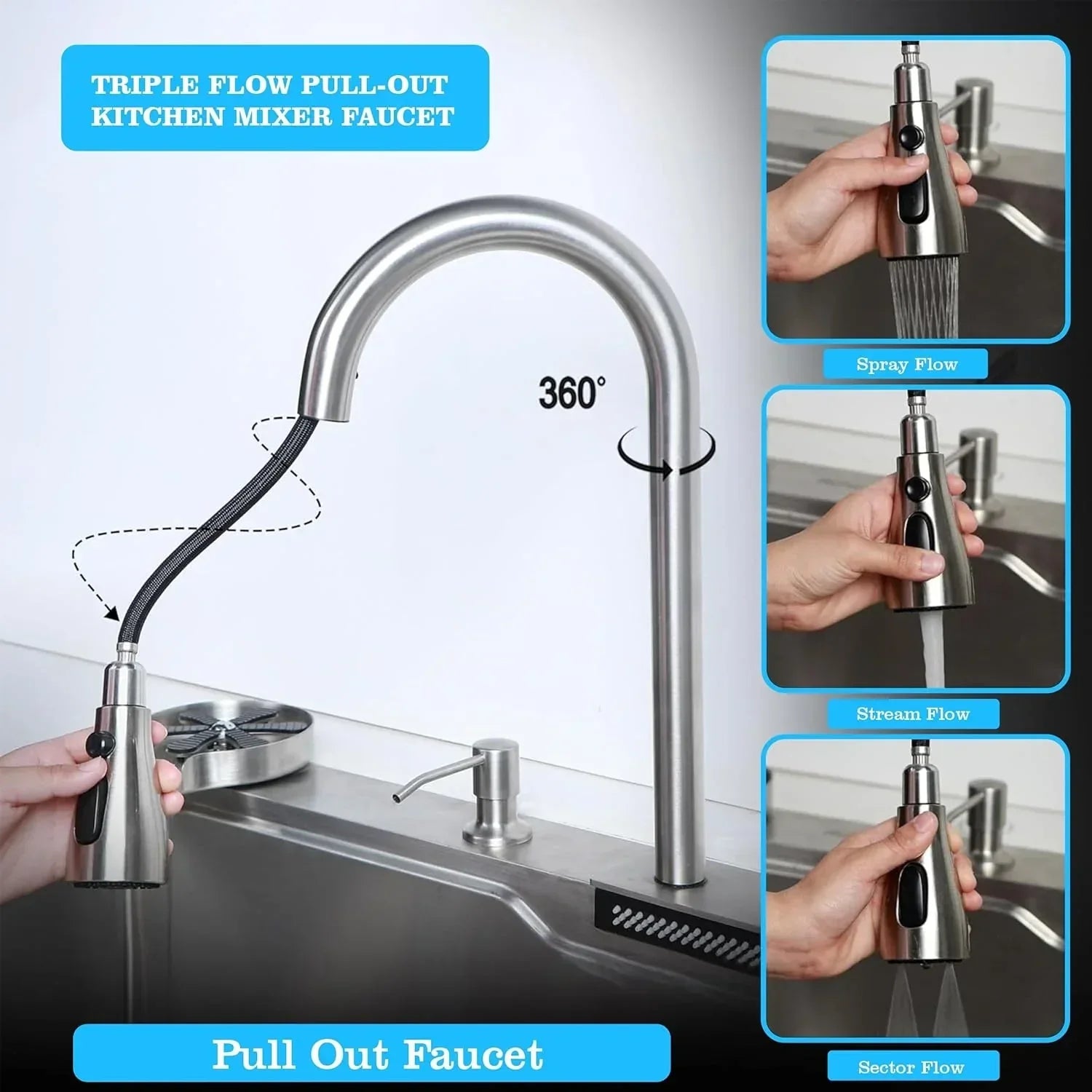 Smart Waterfall (37"x18"x10) Inch 304 Stainless Steel Kitchen Sink Silver-2
