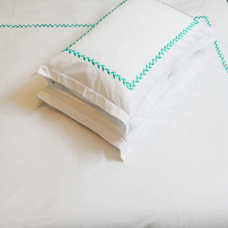 Willow Leaves - Pure Linen Embroidered Edge Duvet Cover Sets-6